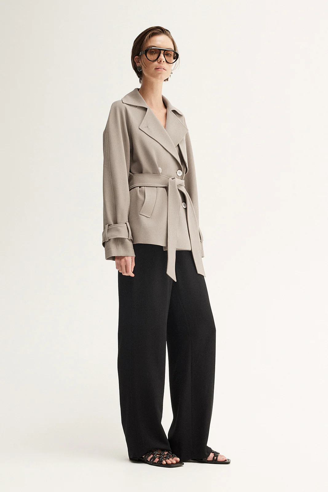 Selena Cropped Trench Coat Taupe - Image 4
