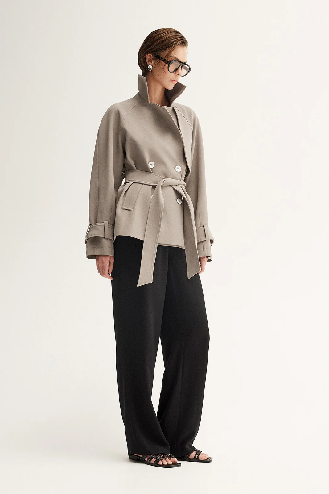 Selena Cropped Trench Coat Taupe - Image 5