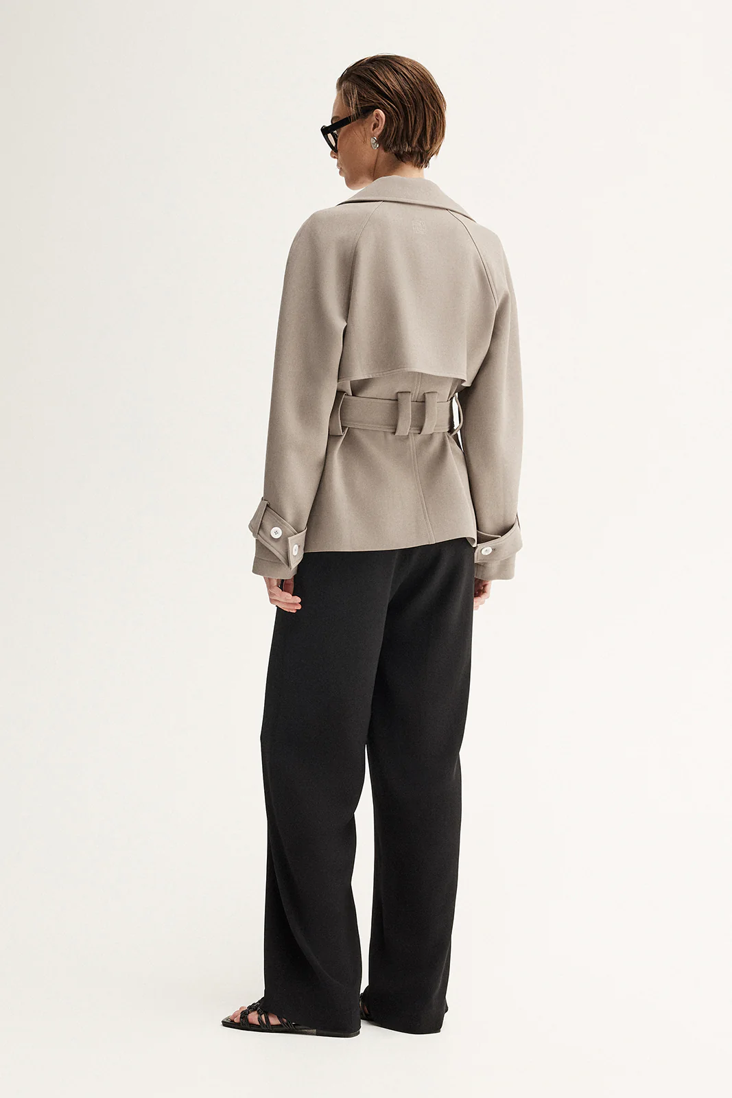 Selena Cropped Trench Coat Taupe - Image 7