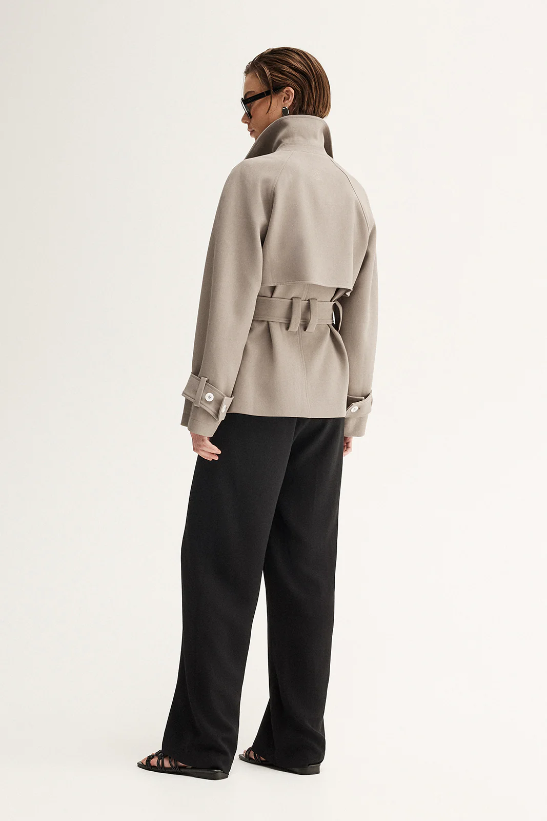 Selena Cropped Trench Coat Taupe - Image 8